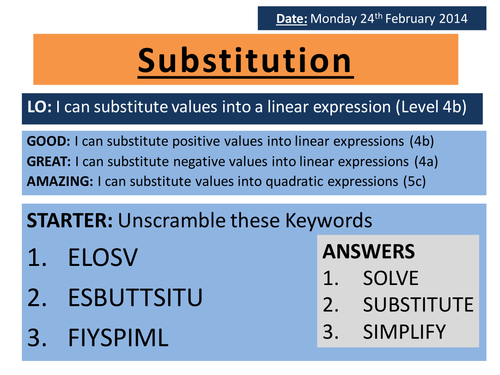Substitution into Linear Expressions