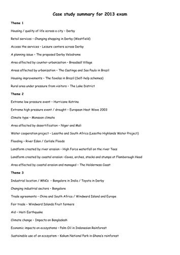Case study revision for WJEC