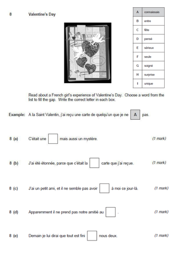 Valentine's Day AQA Higher Reading exam question