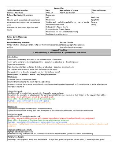 Adjectives lesson linked to describing Boudicca