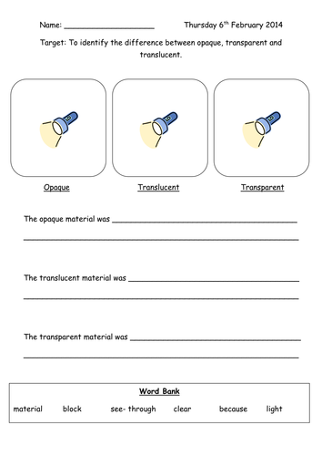 Translucent, Transparent and Opaque Experiment