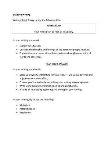 Creative Writing tasks