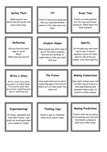 Whole School Extension Cards