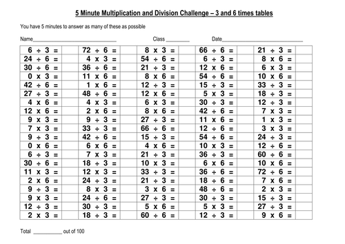 100 question multiplication & division challenge 3