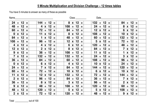 100 question multiplication & division challenge 2