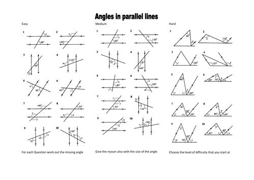 Angles in parallel lines worksheet