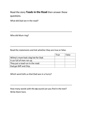Oxford Reading Tree comprehension