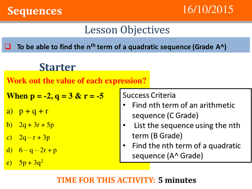 Quadratic Sequences