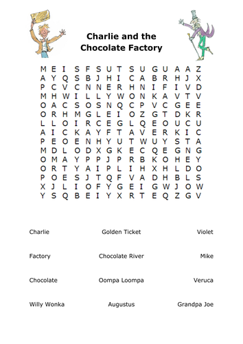 Charlie and the Chocolate Factory Wordsearch