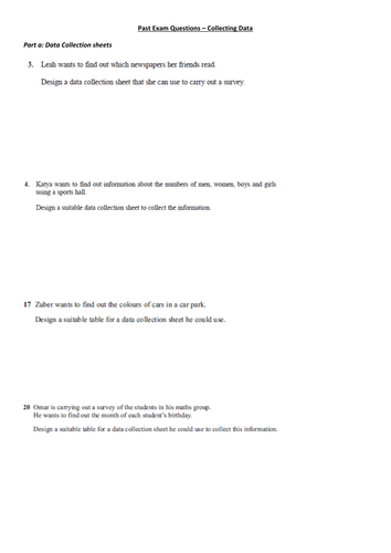 Data handling revision pack foundation GCSE