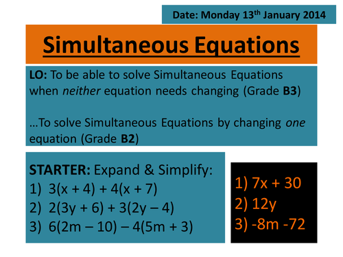 Simultaneous Equations Lesson KS4