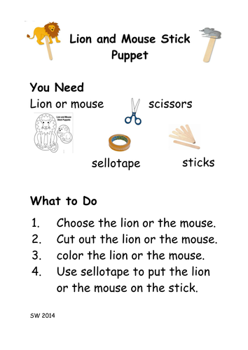 How to make the lion and the mouse stick puppets