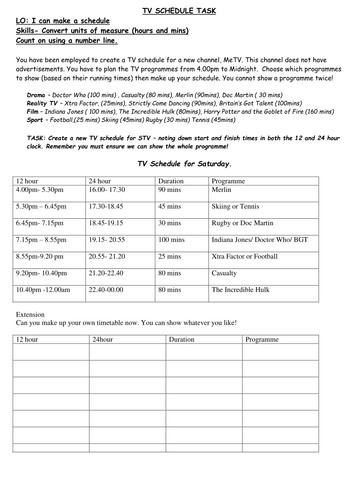 Creating a TV Schedule | Teaching Resources