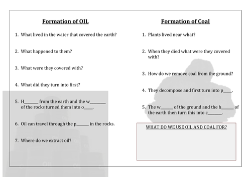 Formation of Fossil Fuels Worksheet / Booklet