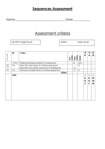 Sequences Topic tests Level 2-7