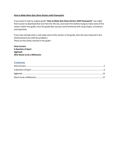 How to make more Quiz Show starters on Powerpoint