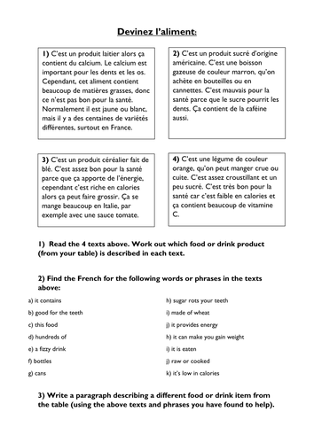 Food groups - guess the food reading