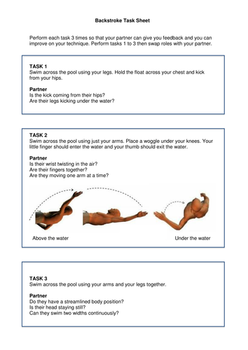 Backstroke Task Sheet