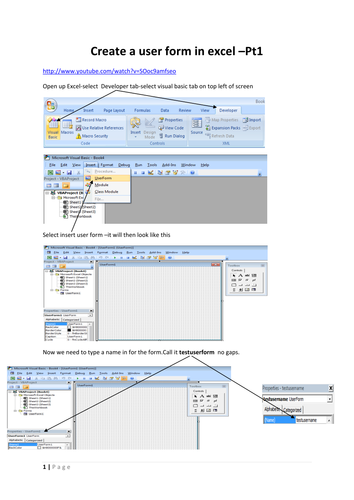 creating a user form in excel using vba