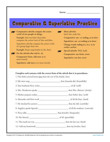 Comparative and Superlative activities for year 5
