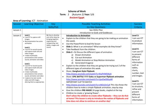 Animation Medium Term Plan - ICT/Ancient Egyptians