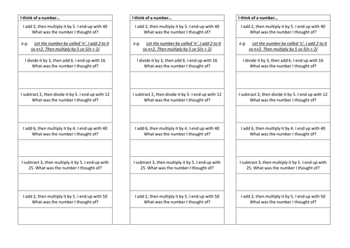 Inverse operations: I think of a number