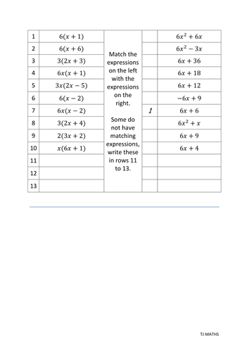 Expanding to Factorizing (Single brackets) Starter