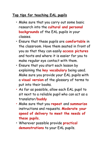 Top Tips for teaching EAL pupils