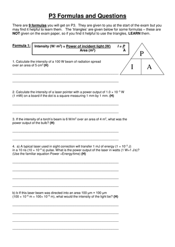 Edexcel P3 formulas and questions