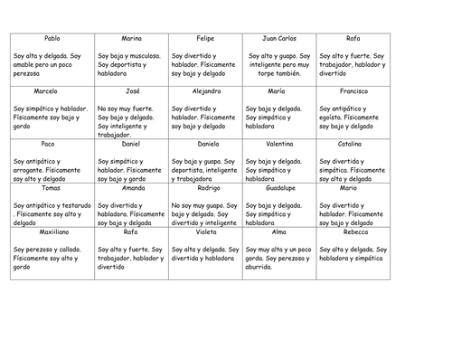 year 7 Spanish - find someone who adjectives