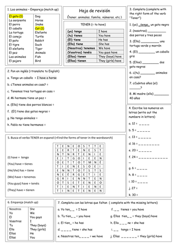 Yr 7 revision - Tener+ animals/age/hairs/eyes/etc.