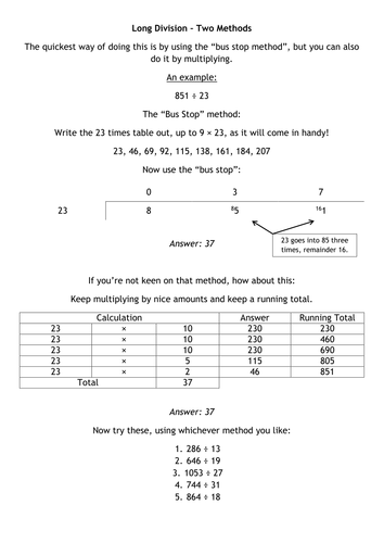Long Division - Two Methods