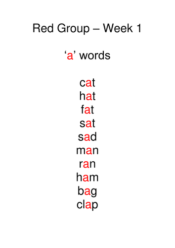 Introductory Level Autumn 1 spelling tests
