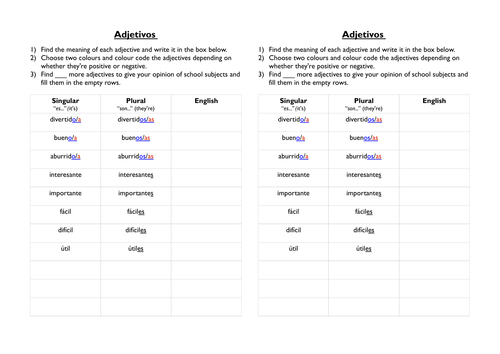 School Subjects And Adjectives Spanish Teaching Resources