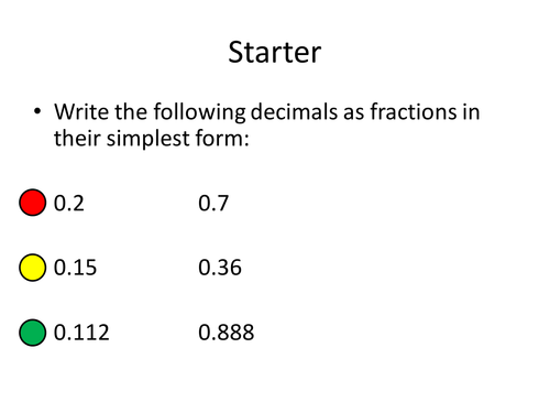 Converting Recurring Decimals - inc. game