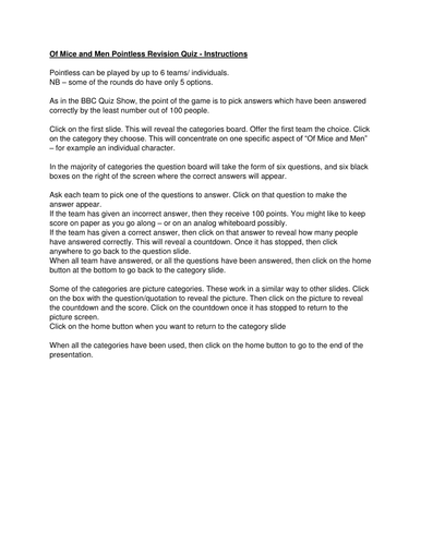 Of Mice and Men Pointless Game Instructions