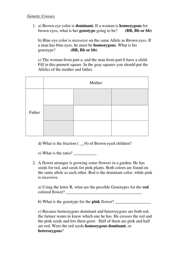 Inheritance Crosses and Pedigree Questions