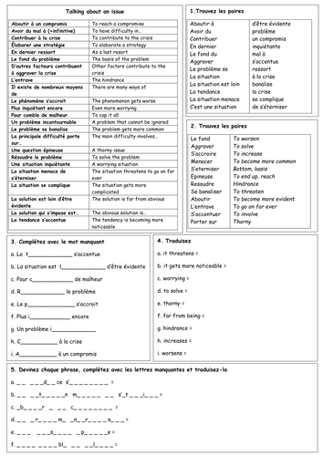 KS5 Fr.- Talking about a problem (vocab builder)