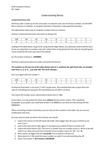 Denary / Binary conversion