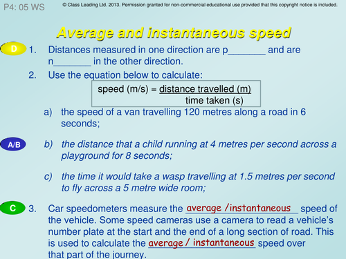 Average & Instantaneous speed - graded questions