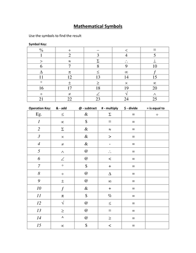 Mathematical Symbols KS3 KS4 puzzle