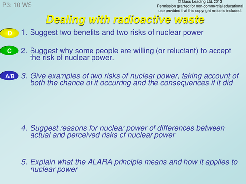 Dealing with radioactive waste - graded questions