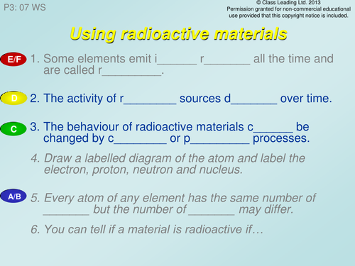 Using radioactive materials - graded questions