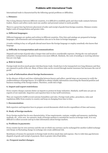 Problems with international trade