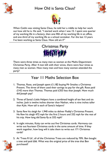 Math Christmas Puzzle Sheet