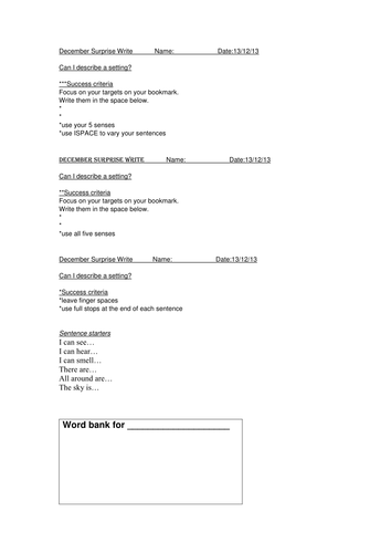 Write a Story Setting - writing assessment KS2