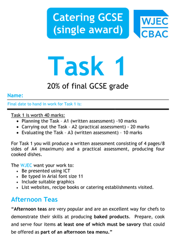 GCSE Catering 2.2: Task 1 Guide