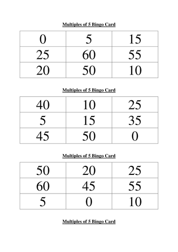 KS1 Multiplication Bingo Game