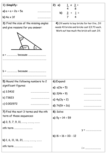 Revision worksheets