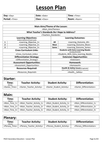 Lesson Plan Mail Merge